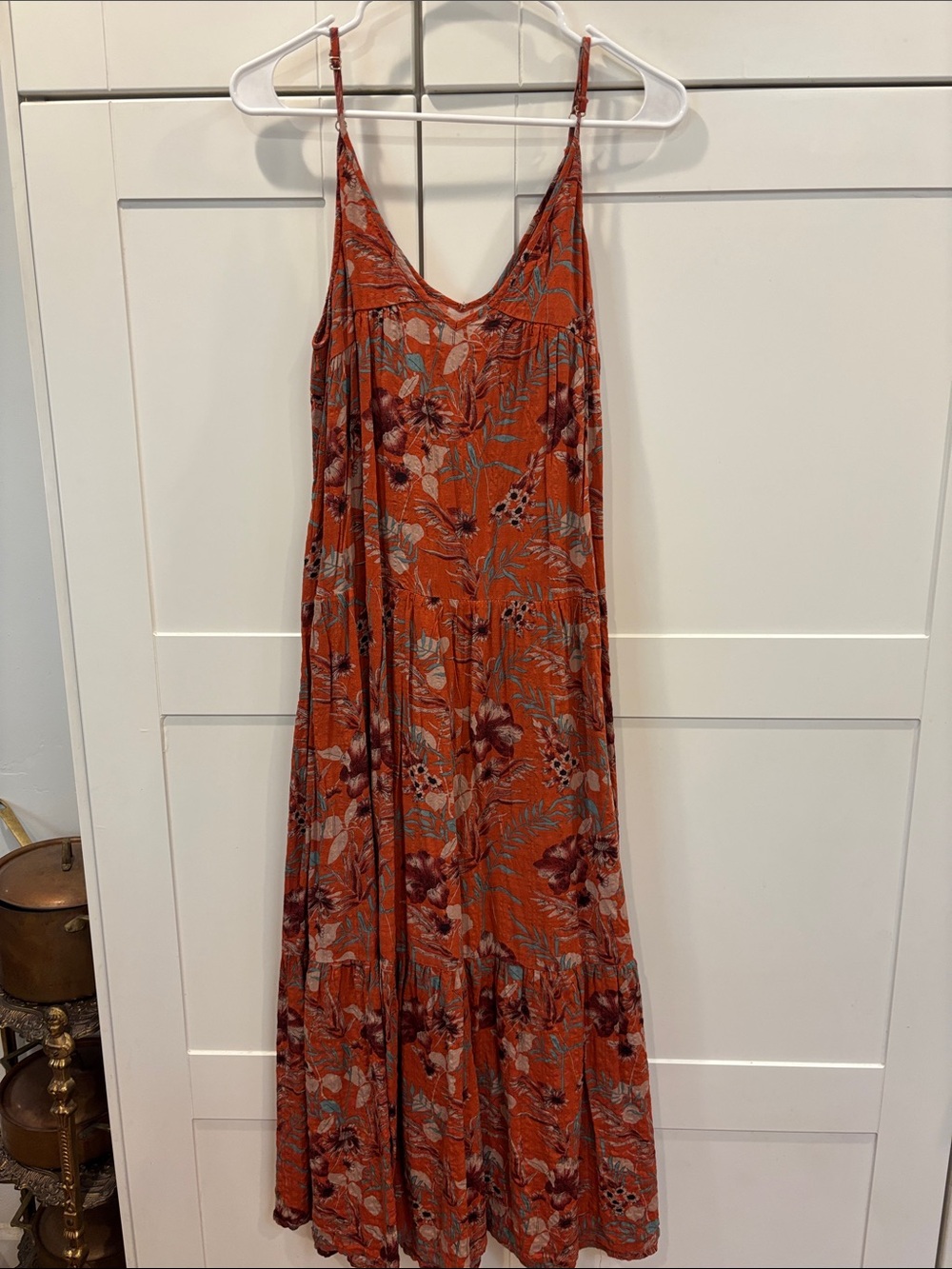 NATURAL LIFE Rust Floral Tiered Maxi Dress with Spaghetti Straps